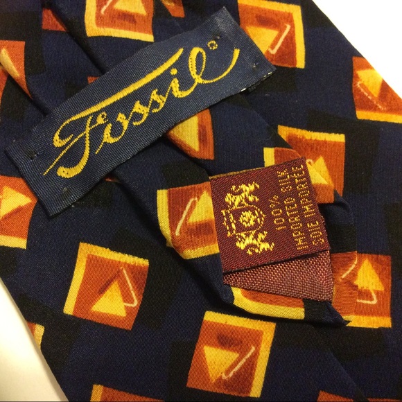 Fossil Necktie Blue Geometric Pattern Silk Neck Tie 59x4" - Picture 3 of 5